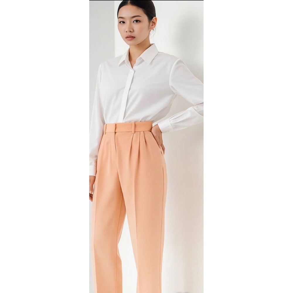 H&M Peach High-Waist Pleated Trousers